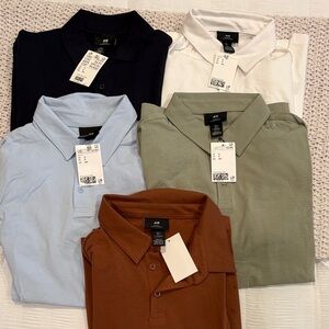 H&M Men's Polo Pack - Black, White, Light Blue, Olive, Brown